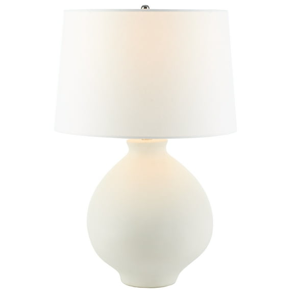 SAFAVIEH Costa 26 in. Glam Silver Ceramic Table Lamp with Off-white Cotton Linen Shade