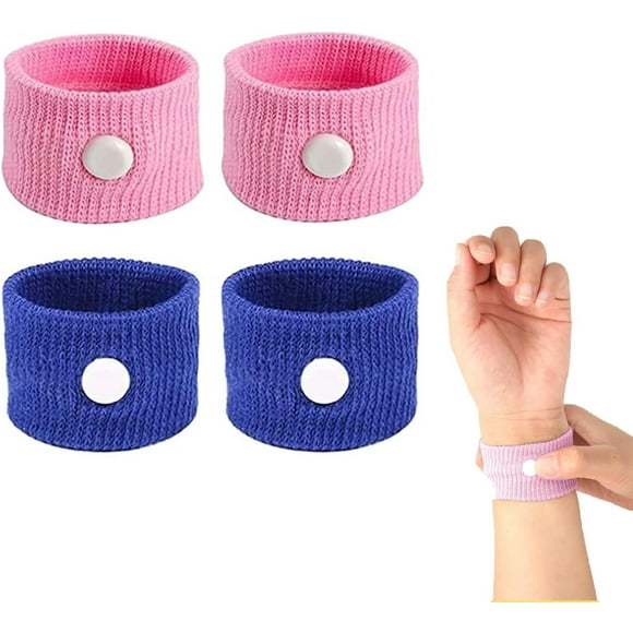2 Pairs Motion Sickness Wristbands,Sea Sickness Wristbands Travel Sickness Bands Motion Sickness Relief Bands Anti Nausea Wristbands Natural Nausea Relief for Sea Car Airplanes(Pink and Blue)