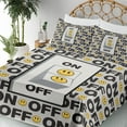 thumbnail image 3 of Ambesonne Emoji Fitted & Top Sheet Set with Sham, On Off Lettering Funny Faces, White Mustard Dark Grey, 3 of 5
