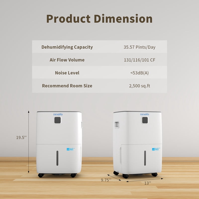 35 pt. 2500 sq. ft. Bucket Dehumidifier in. White with Drain Hose, ENERGY STAR