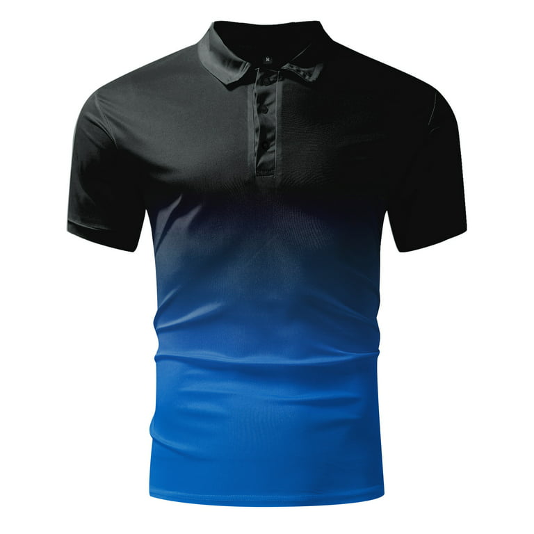 B91xZ Shirts For Men Mens Fashion Casual Sports Gradient Lapel Short Sleeve  Shirt Top Long Sleeve Workout Shirts for Men Polo Shirts For Men Blue M 