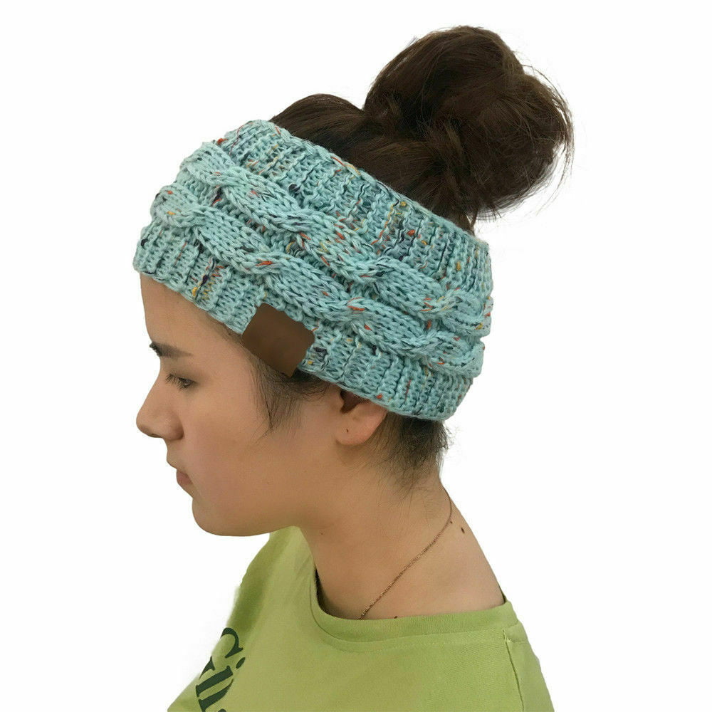 Knit turban Cashmere twist headband Blue Ear warmer Silk head wrap