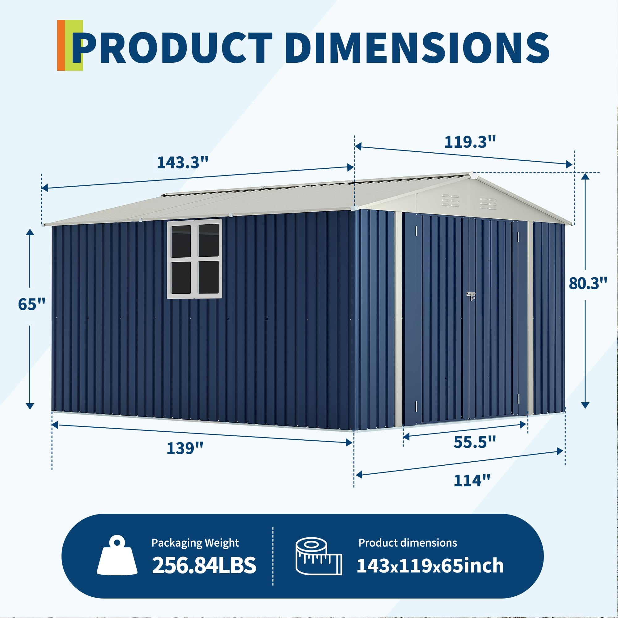 10X12 FT Storage Shed，Lockable Gable Roof Garden Shed with Grid Window, All-Weather Resistant Storage Unit for Bikes, Ladders, Patio Supplies & Garden Essentials