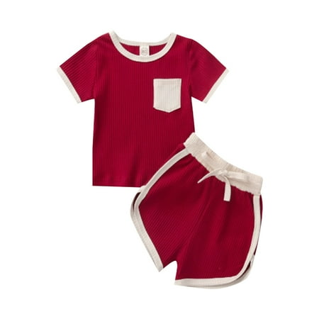 

Toddler Girls Outfits Unisex Children s Pocket Pocket Top Casual Tie Shorts Two Piece Set Clothes for Girls Size 6-18 Months