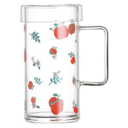 

500ml/700ml Light Cute Cup Printed Glass Cup with Handle Large-Capacity Office Drinking Cup Ins Air-Cooled Drinking Cup Carton Cup for Office Home Use