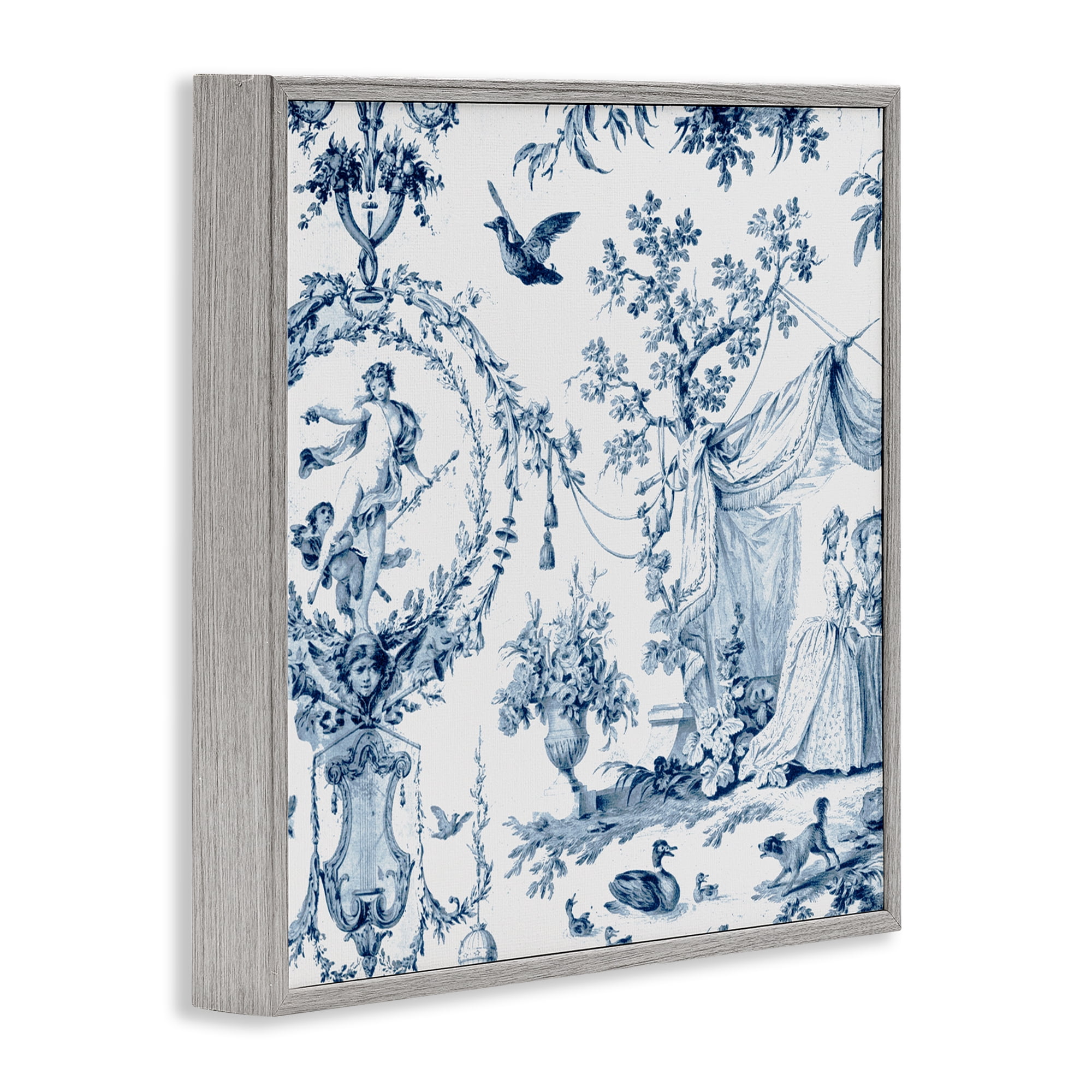 Classic Toile Scene Gray Framed Giclee Art, design by Vintage Hustle
