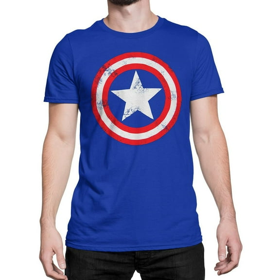 Captain America tscapdistshldroyal-XXXXL Captain America Distressed Shield Royal Blue Mens T-Shirt - 4XL