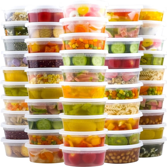 50 Contenedores para Comida Dealusy de 240 ml con Tapa, Plástico Libre de BPA