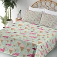 thumbnail image 3 of Ambesonne Tropical Emoji Fitted & Top Sheet Set with Sham, Hawaii Aloha Birds, Pale Green Hot Pink, 3 of 5