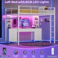 thumbnail image 5 of Full Size Loft Bed with Desk with 8 Storage Drawers & Charging Station & LED Lights, Metal Loft Bed, 5 of 8