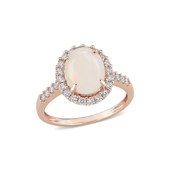 1.66 Carat (Ctw) Opal Halo Ring in 14K Rose Pink Gold with Diamonds for Women