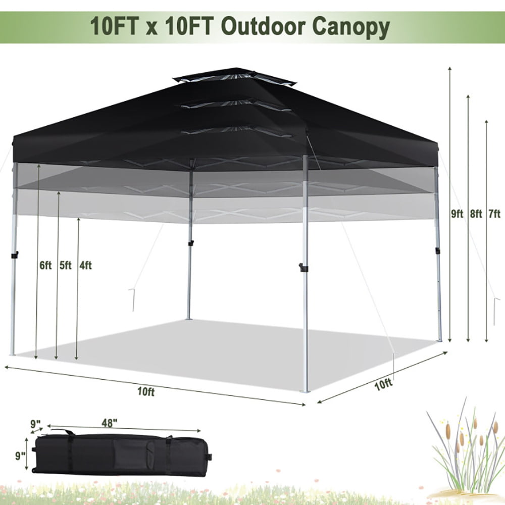Aimee Lii 2-Tier 10 x 10 Feet Pop-up Canopy Tent with Wheeled Carry Bag, Backyard Canopy Gazebo for Party Camping BBQ Events, Black