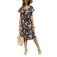 thumbnail image 2 of VISgogo Vestido casual de verano para mujer, estampado floral, cuello en V, manga corta, cinturón, una pieza para damas, blanco/rosa/azul claro/negro VISgogo  moda, 2 of 9