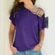 thumbnail image 3 of Camiseta informal, holgada, de manga corta y con hombros cruzados, talla S, elegante blusa morada de verano con hombros descubiertos para mujer, 3 of 6