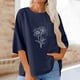 thumbnail image 1 of TaTaai Women Casual Loose Imitation Linen Blouses 3/4 Sleeve Round Neck Oversized Pocket Lightweight Breathable Summer Daily Tops Gift, 1 of 6