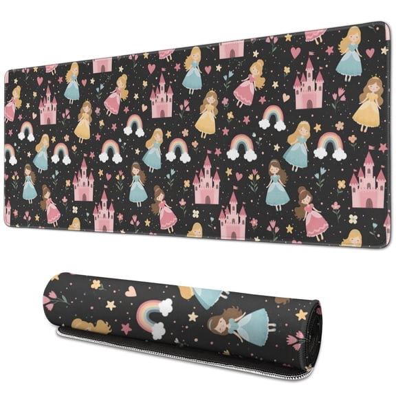 Long Mouse Pads for Desk,Star Princess Castle Pattern Desk Mats on Top Of Desks, Desk Mouse Pad Extra Large with 3mm Non-Slip Base and Stitched Edge for Gaming,Office,Work,Home 31.5"x11.8"