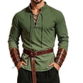thumbnail image 4 of LEKWK Renaissance Costume Men Medieval Costume Lace-Up V-Neck Pirate Shirt Pants with Vintage Belt and Arm Guards for Halloween Cosplay, 4 of 5