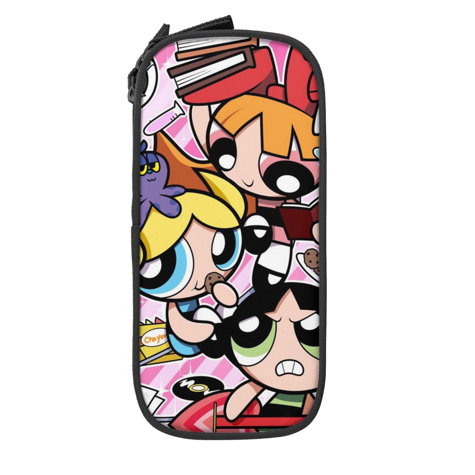 The Powerpuff Gi-rls Pencil Case Large Capacity Pencil Pouch Pen Bag Office Stationery Organizer Travel Makeup Bag Black