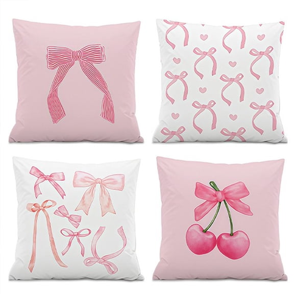 Deeceymbur 4 Pack Pillow Covers 18x18 Inches Stretch Bow Pattern Decorative Pillowcase Set for Sofa Bed Chair Cushion Home Decor