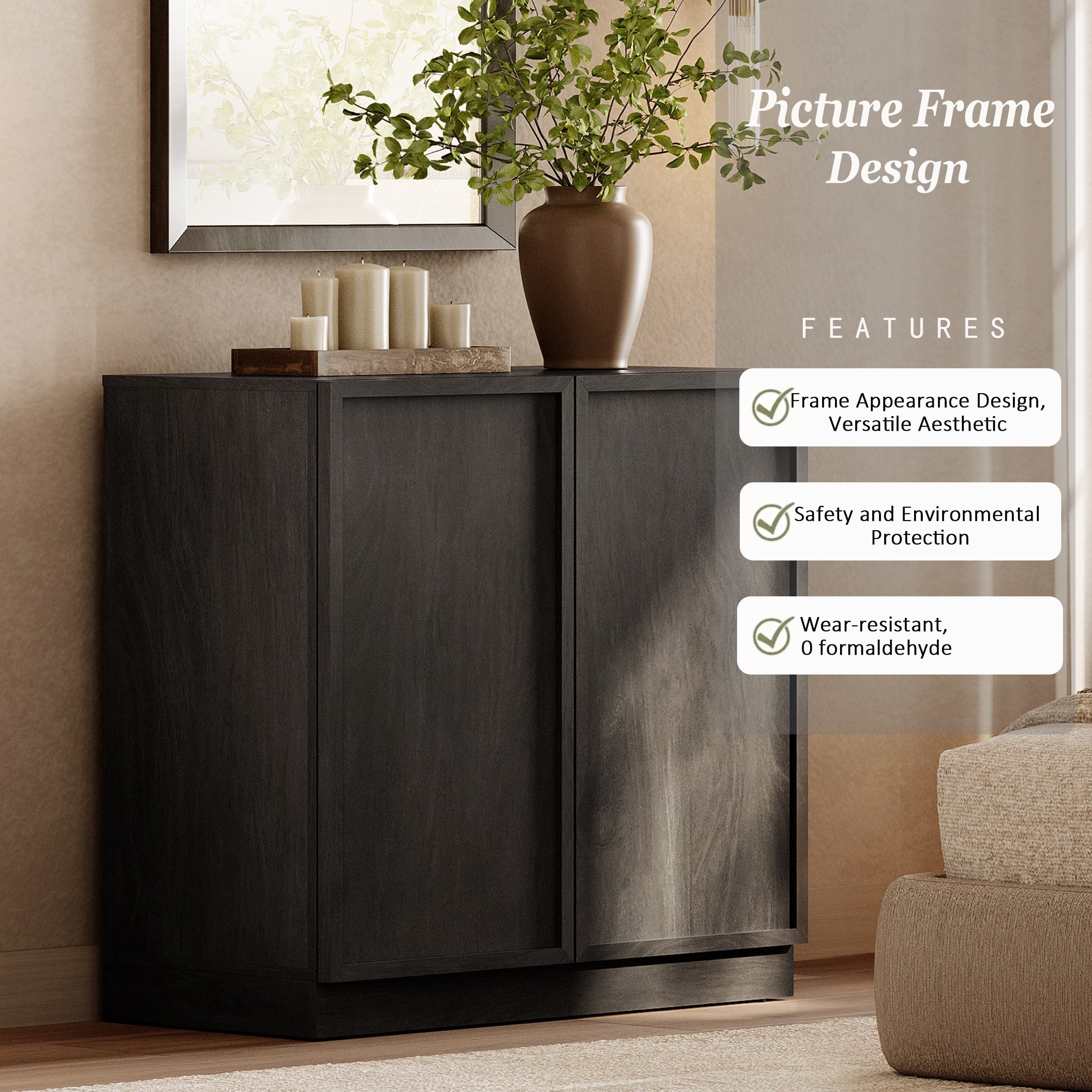Modern Wood Sideboard Buffet with Doors & Adjustable Shelves, 72" Tall Storage Cabinet for Dining Room Kitchen,Black