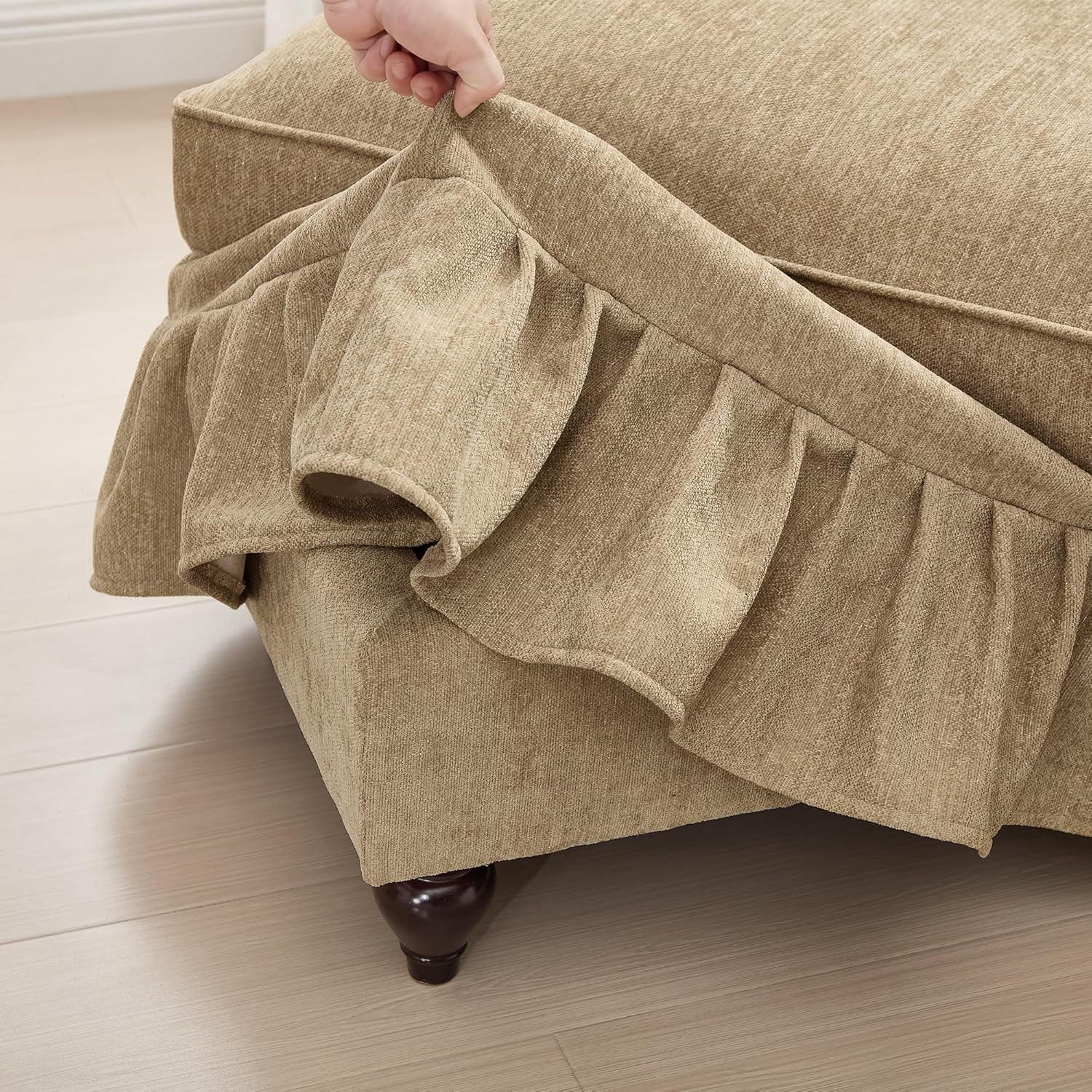 Modular Sectional Sofa, 3 Seat Sofa and 2 Seat Loveseat Sofa Sets with Removable Ruffles Pleats Skirts, Deep Seat Sofa for Living Room, Light Coffee
