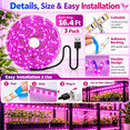 thumbnail image 2 of PEUHOP 3 Pack Grow Lights for Indoor Plants, 16.4 ft LED Grow Light Strips, Waterproof Cuttable Purple Plant Lights for Indoor Growing, Succulents and Flowers, 2 of 8