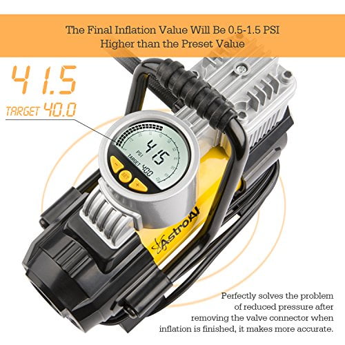 Air Compressor AstroAI Digital Car Air Pump 100 PSI 12V Electric Portable Digital Tire Inflator with Extra Nozzle Adaptors and Fuse for Car Bike Tires and Other Automobiles
