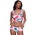 thumbnail image 1 of ABPHQTO Bañador de dos piezas con ribete de volante y cuello redondo con efecto tie dye blanco para mujer, 1 of 5