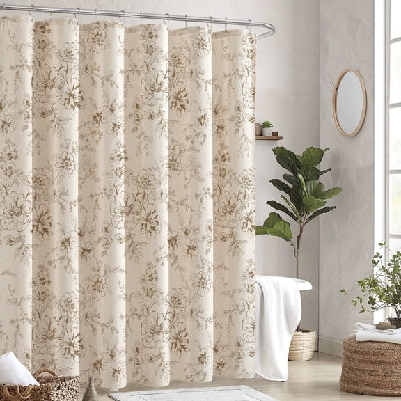 Seasonwood Farmhouse Linen Shower Curtain, Vintage Shower Curtains for Bathroom, Beige, 72" x 72"