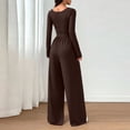 thumbnail image 4 of Long Sleeve Jumpsuit for Women Ruched One Piece Wide Leg Jumpsuit Baggy Square Neck Workout Romper with Pockets, S, 4 of 6