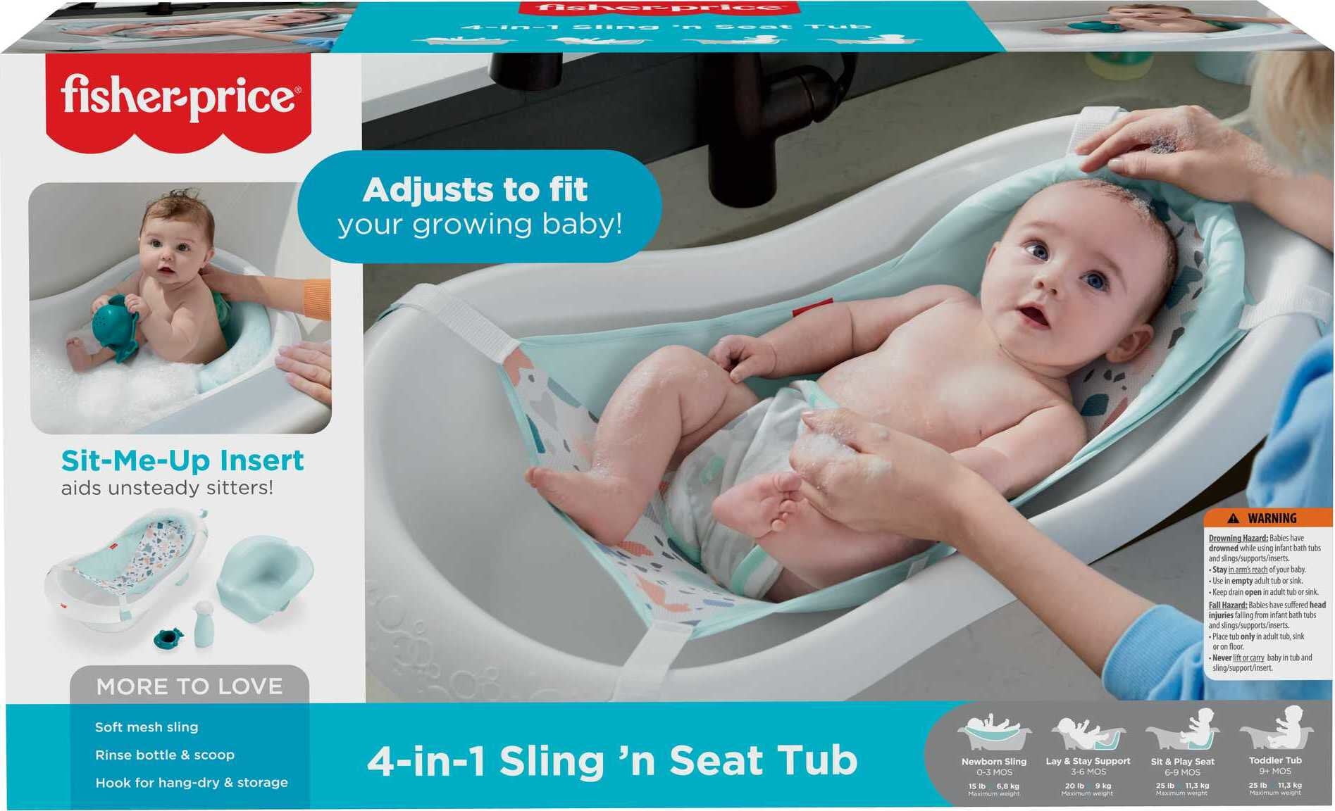Fisher-Price 4-in-1 Sling 'n Seat Baby Bath Tub Pacific Pebble, Unisex
