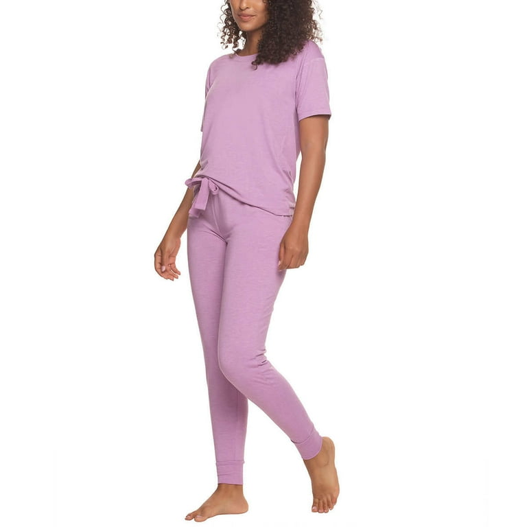 Felina Women's 3-Piece Soft Jersey T-Shirt, Shorts and Pants PJ Lounge  Set-Purple L