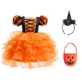 thumbnail image 4 of Mnyotv Halloween Outfits Girls Short Sleeve Mesh Dress with Witch Hats and Pumpkin Buckets Party Clothes Size 3-4Y, 4 of 7