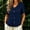 Navy, variant on Women's Short Sleeve Button Down Blouse with Pan Collar and Ruffle Hem Casual Summer Top