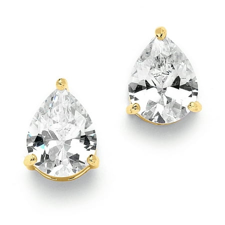 Mariell 2 Carat Pear-Shaped Cubic Zirconia Stud Solitaire Earrings - Genuine 14K Gold Plated