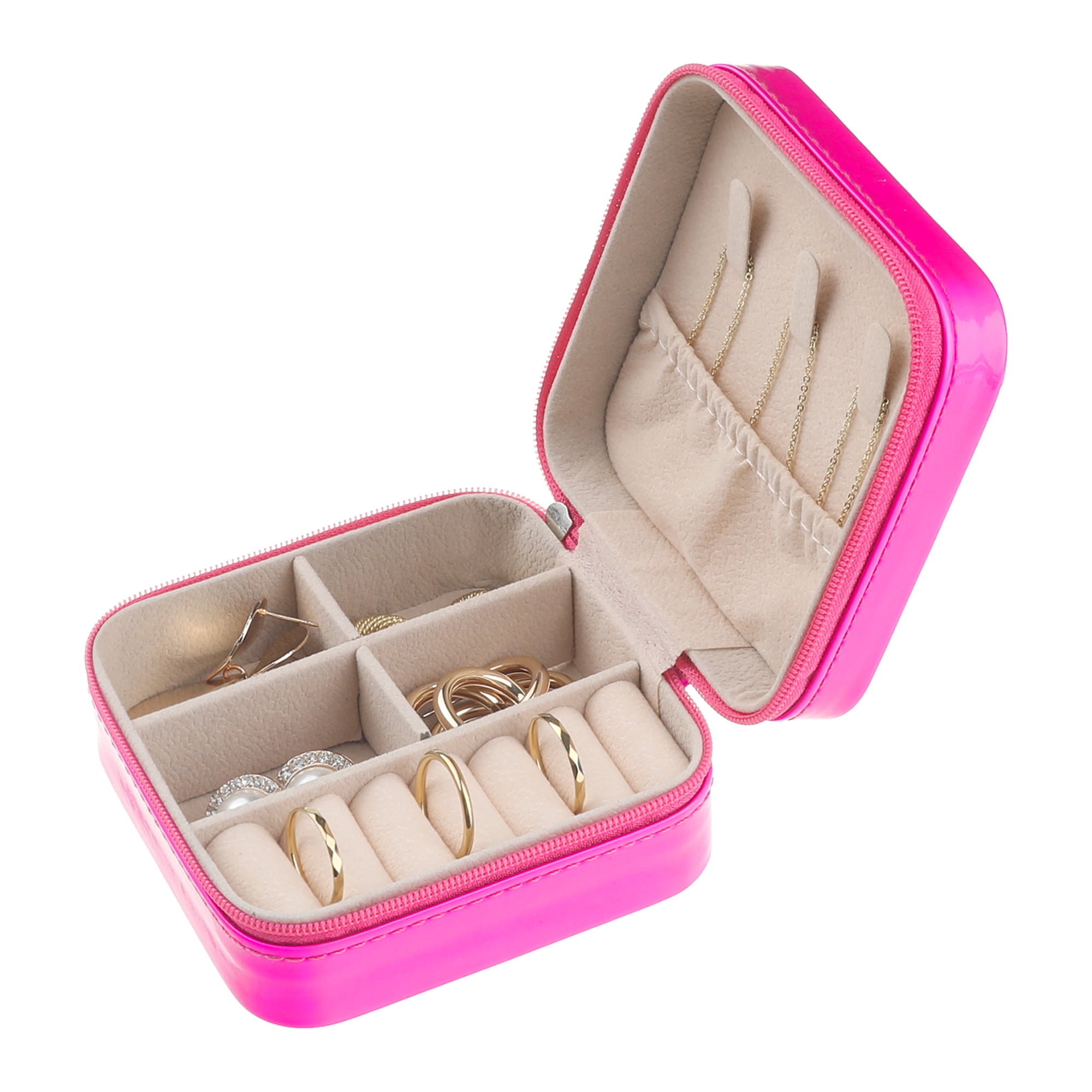 Unique Bargains Travel Jewelry Box Small Portable PU Leather Jewelry Organizer Case Rose