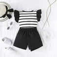 thumbnail image 4 of Spazoro Little & Big Girls Leisure Outfit Sets, Crew Neck Summer Striped 2-Pieces Short Sleeve Shirt and Shorts Sets Black Size 7 T, 4 of 9