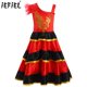 thumbnail image 2 of Vestido de baile con falda oscilante para salón de baile para niñas, disfraz de actuación, vestido con cinturón con volantes y hombros irregulares y tocado, 2 of 5