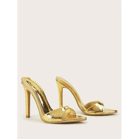 

Women s Metallic Stiletto Heeled Mule Sandals Gold CN41(9)