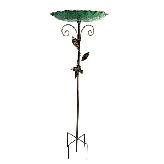 Metal Bird Bath for Garden Outdoor Decor with Adjustable Stand - Water Bowl for Wild Birds | Includes 1 Feeder
