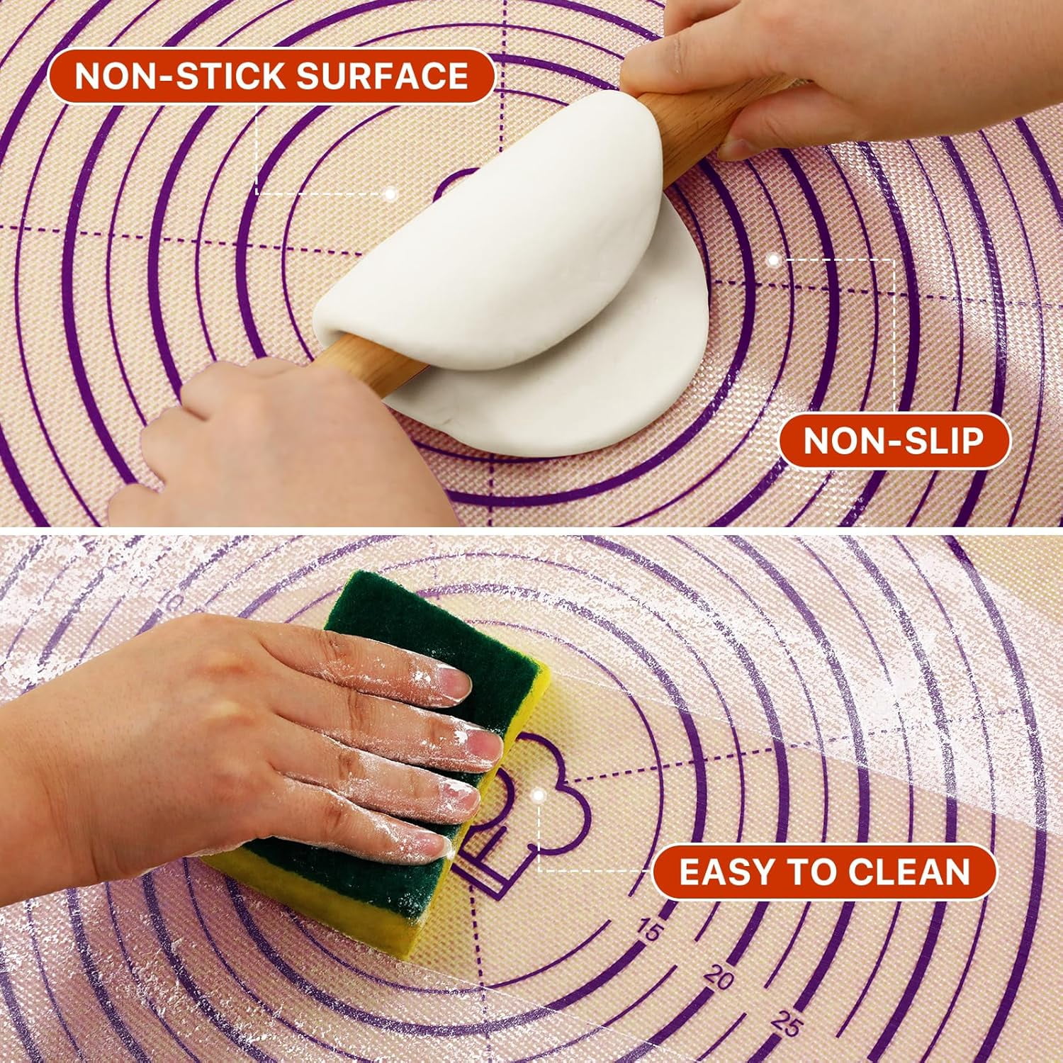 KitchenKey Baking Mat, 28" x 20" Silicone Food Grade Extra Large Non Stick Baking Sheet Mat with Measurement Non-slip Dough Rollin Counter Mat for Making Cookies, Macarons, Bread and Pastry