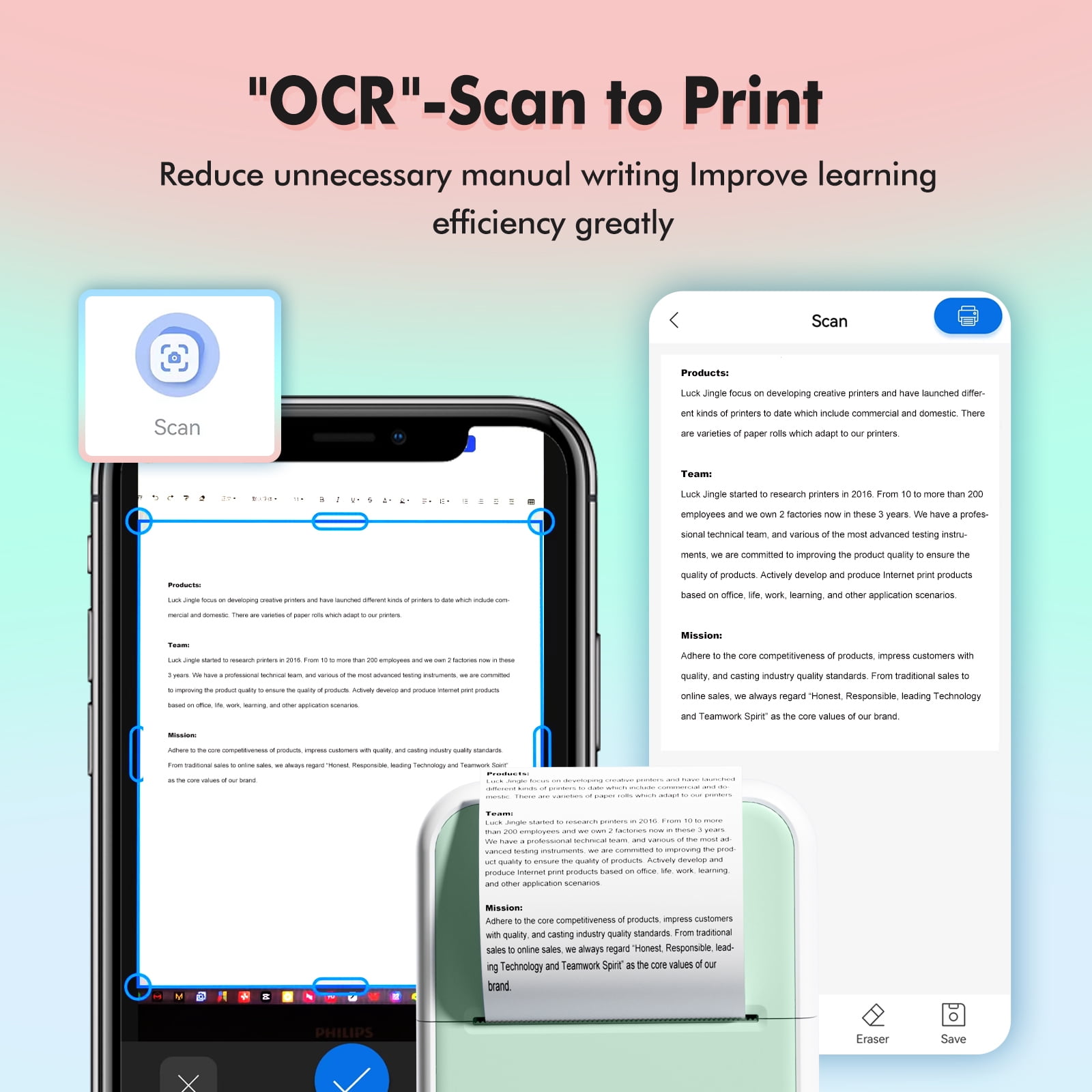 Mini Pocket Printer Portable Thermal Instant Photo Printing Label Maker Machine BT Wireless Connect Compatible with Android / iOS APP Support Receipt Label Memo Sticker Notes Lists Scrapbook DIY