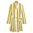 thumbnail image 4 of Aesthetic Sand Yellow And White Vertical Night Robe Long Sleeve V Neck Robe With Belt Women's Sleepwear Dresses, 4 of 9