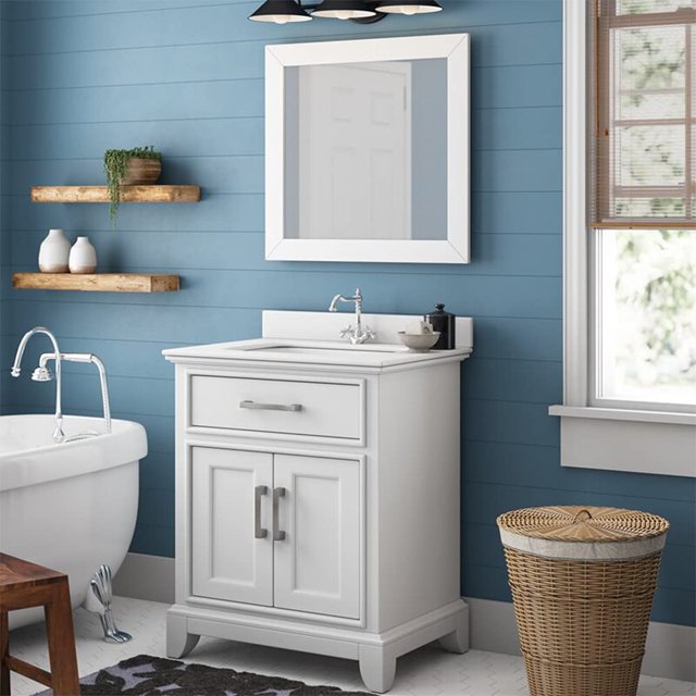 Vanity Art 30" Single Sink Bathroom Vanity Set with Engineered Marble Top and Free Mirror