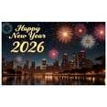 thumbnail image 4 of Colorful Fireworks New Year Banner Golden Lettering 2026 Banner Night Scene City Background Celebration Banner for New Year Party 2026 Celebration Home Decoration, 4 of 9