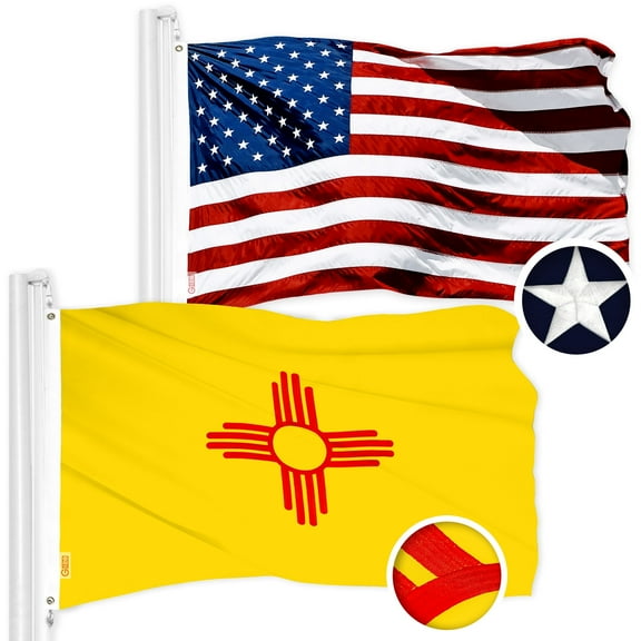 G128 Combo Pack: American USA Flag 2.5x4 Ft & New Mexico NM State Flag 2.5x4 Ft | Both ToughWeave Series Embroidered Polyester, Embroidered Design, Indoor/Outdoor, Brass Grommets