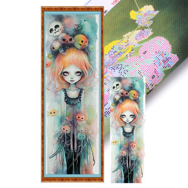 Hilo Algodón Ecológico Bordado Punto Cruz Bruja Halloween Con 11CT 30x80cm