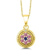 Gem Stone King 18K Yellow Gold Plated Silver Pink Lab Grown Diamond and Blue Created Sapphire Round Pendant Necklace for Women (0.35 Cttw, Gemstone Birthstone, with 18 inch Chain)