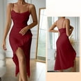 thumbnail image 2 of ZQUUVOU Women's Cocktail Slip Dress V Neck Spaghetti Strap Ruffle Hem Bodycon Thigh High Slit Elegant Party Outfit Red, 2 of 9