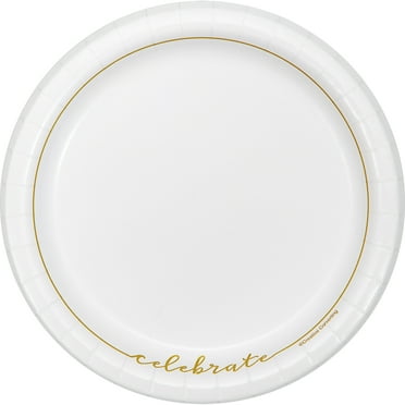 Celebrate Disposable Paper Party Plates, 7", Gold/White, 10 Count, by Way To Celebrate